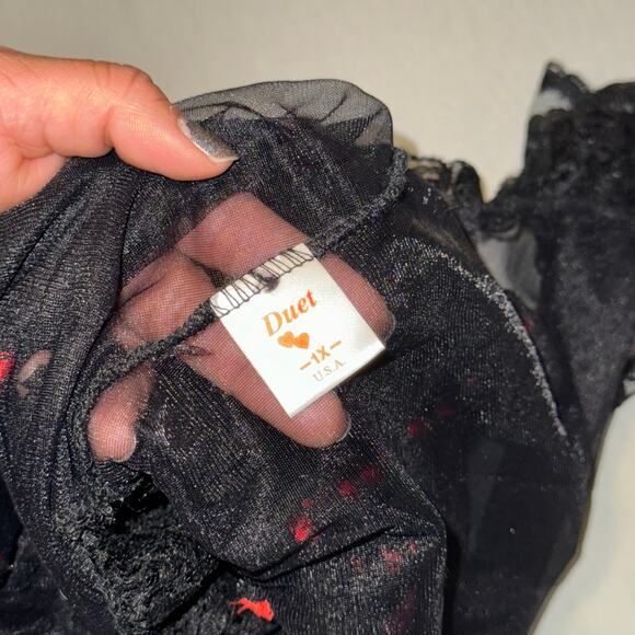 Vintage 1980s Duet Black Lace Red Heart Lingerie Cami Women's Plus 1x Victorian - Picture 6 of 6